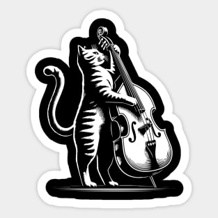 cat plays double bass Sticker